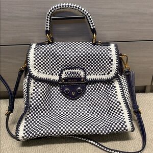 Prada Blue & White Woven Top-Handle Satchel